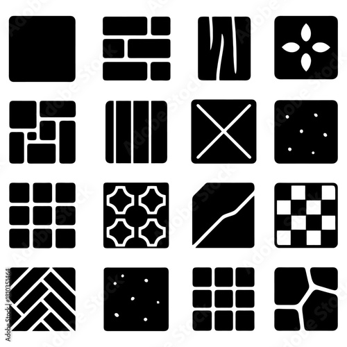 Texture and Pattern Collection: An assortment of tile patterns and texture design with squares showcases a diverse range of design elements suitable for graphic resources. 