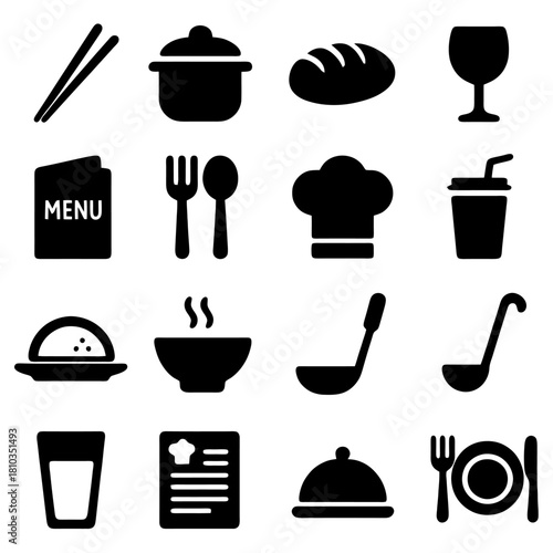 Culinary Essentials: A visual guide to essential kitchen and dining elements, showcasing a collection of iconic utensils and food items.