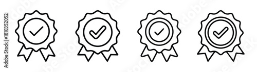 Outline check mark award ribbon vector illustration for achievement and success concept design