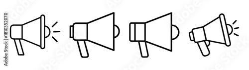 Megaphone bullhorn announcement communication loud speaker public address system vector icon set