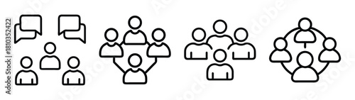 Teamwork collaboration group communication people network structure organization chart vector icon set