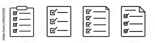 Checklist vector icon set, to do list, task list, survey form, clipboard, planning, report, form