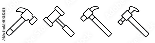 Axe hammer tool vector illustration set for construction carpentry and design projects and crafts