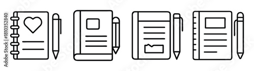 Collection of journal notebook with pen vector illustration for writing and drawing art design