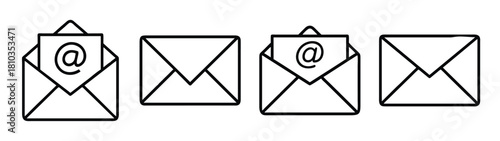 Email marketing campaign design with envelopes and at symbol for business communication strategy