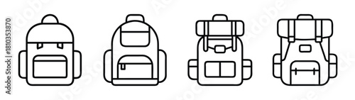 Backpack types vector illustration: hiking backpacks, travel backpacks, school backpacks, and rucksacks