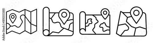 Find your way travel map location pin gps navigation guide destination journey trip route plan icon set