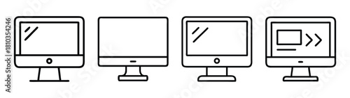 Outline design of digital signage kiosk advertising display screen vector illustration set