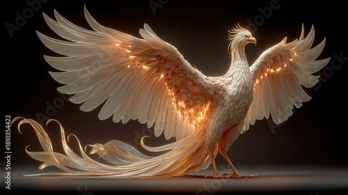 A white phoenix bird with glowing orange accents on a dark background.