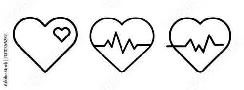Heart health monitor icon set vector illustration cardiology heartbeat pulse medical symbol design