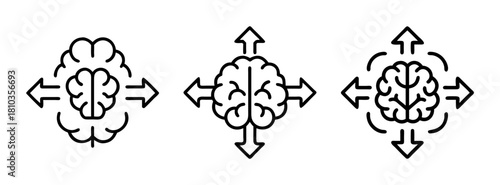 Brainstorming and creative thinking process concept with brain and arrows vector illustration