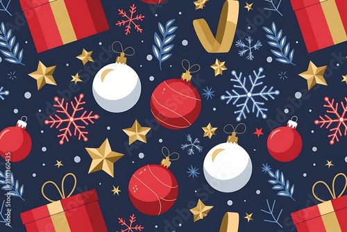 Festive Christmas Background with Ornaments, Snowflakes and Gifts for a Cheerful Holiday Season