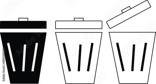 Garbage can icon set simple flat vector illustration of recycling bin isolated on white background