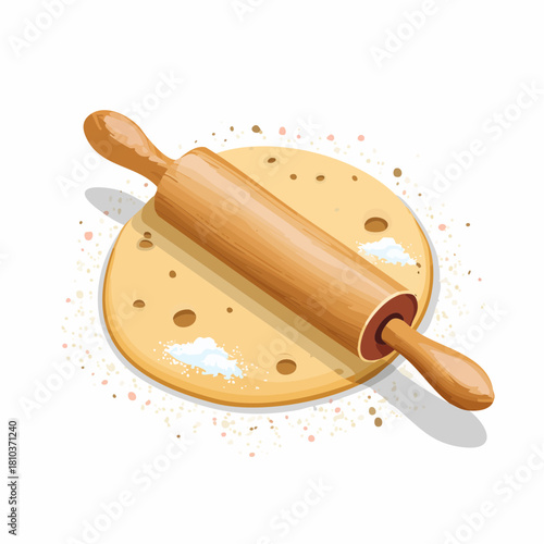 Wooden Rolling Pin on Dough.