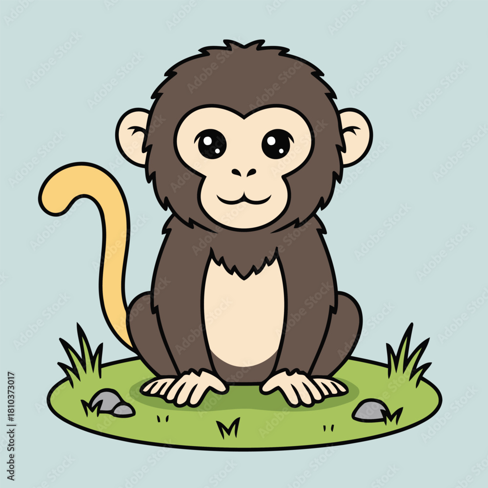 Obraz premium Cute Yellow-Tailed Woolly Monkey Sitting on Grass Rare Peruvian Primate Character Vector Illustration