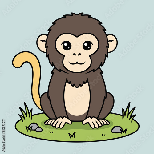 Cute Yellow-Tailed Woolly Monkey Sitting on Grass Rare Peruvian Primate Character Vector Illustration