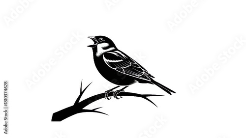 Melodious Songbird Silhouette: A striking silhouette of a songbird perched on a delicate branch, its beak open in a beautiful song. A timeless symbol of freedom and the wonders of nature.