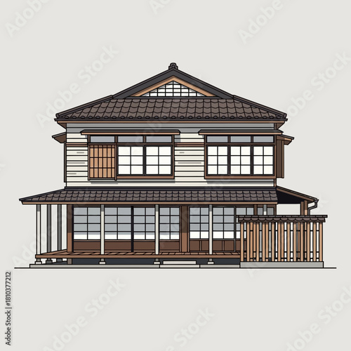 Traditional Japanese House Vector Illustration with Distinct Architectural Style