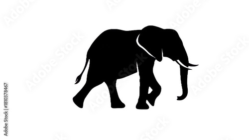 Elephant Silhouette on Isolated: An artistic depiction of an elephant, captured in a striking silhouette, showcasing its majestic form. The animal gracefully moves, creating an essence of elegance.