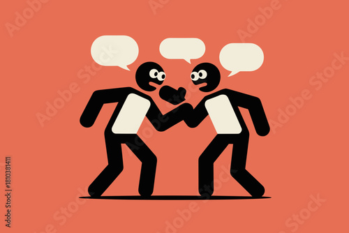 Dynamic Debate Between Two Silhouetted Figures in a Colorful Background with Speech Bubbles