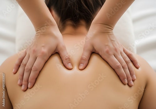 Therapist s hands massaging a person s shoulders and upper back