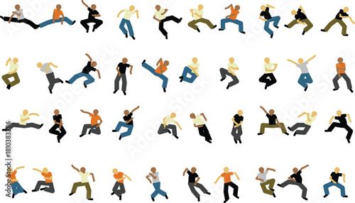Dynamic dancer silhouettes isolated on showcasing various poses and movements for artistic expression