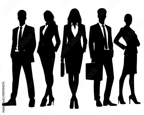 United in Professionalism, Five business silhouettes standing confidently in formal attire