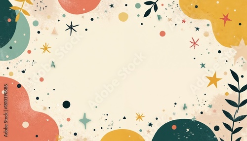 Warm abstract background with organic shapes and confetti stars. Gentle geometric design suitable for farewell parties retirement celebrations or milestone events. Playful yet elegant visual.