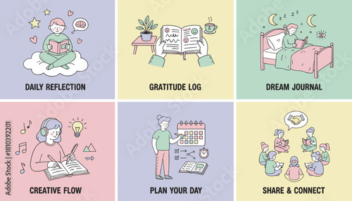 Journaling habits for selfcare mental health reflection gratitude planning and community connection