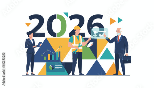 Future business strategy 2026 Diverse professionals collaborating on goals growth and industry