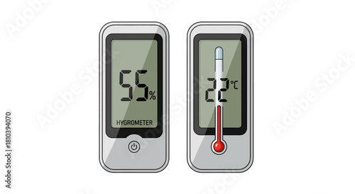 Illustration showcasing humidity and temperature measuring devices for indoor comfort