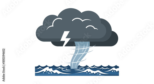 Waterspout illustration depicting powerful weather phenomenon over the ocean surface