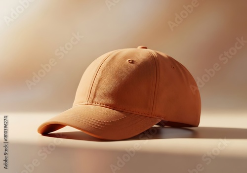 Minimalist peach-colored cap lying softly on a light pastel surface