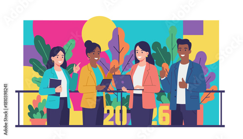 Successful diverse business team celebrating collaboration and future goals 2026