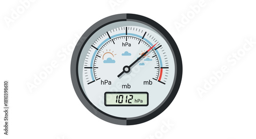 Barometer Illustration Depicting Atmospheric Pressure Levels And Weather Conditions Ahead