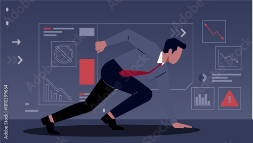 Business Professional Performing Stealth Movement in Corporate Risk-Avoidance Illustration