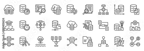 big data icon set collection in outline style. icon pack contain velocity, volume, analytics, storage, variety, analysis, encryption, data, realtime, algorithm icon