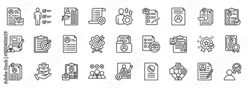 curriculum vitae icon set collection in outline style. icon pack contain profile, resume, career, skill, experience, education, summary, contact, portfolio, goal icon