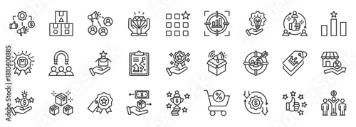 usp icon set collection in outline style. icon pack contain unique, value, focus, benefit, advantage, difference, quality, marketing, target audience, success icon