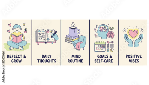 Healthy habits for wellbeing reading journaling routines goals and positive vibes