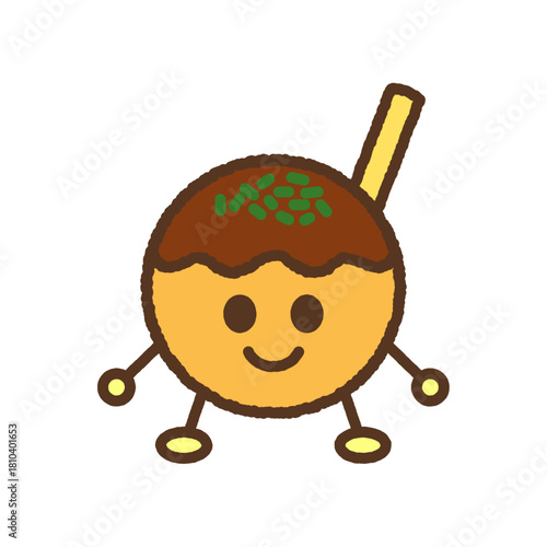 手書き風のキャラクターイラストアイコン　たこ焼き