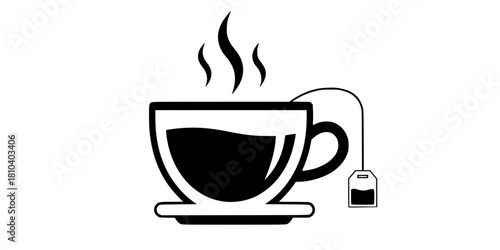 Steaming Tea Cup Tea Bag Simple Flat Vector Illustration