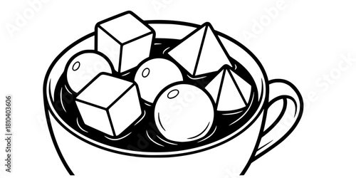 Hot Chocolate Geometric Marshmallows Flat Vector Illustration