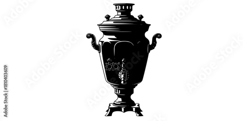 Samovar Traditional Tea Urn Simple Line Art Vector