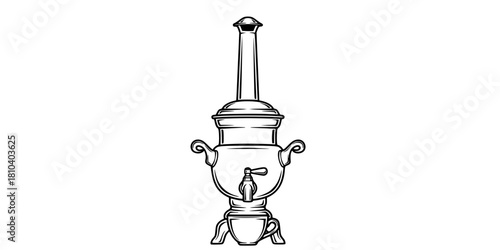 Samovar Traditional Tea Urn Simple Line Art Vector