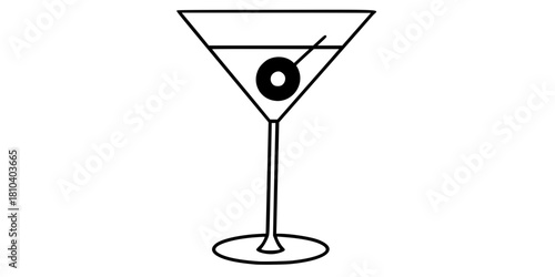 Martini Glass Single Olive Minimalist Line Art Vector