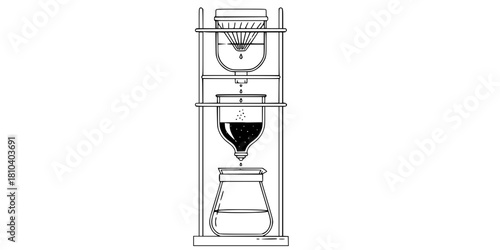 Aeropress Coffee Maker Disassembled Flat Vector Illustration