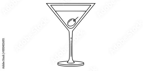 Martini Glass Single Olive Minimalist Line Art Vector