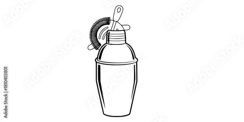 Cocktail Shaker and Strainer Simple Line Art Vector Bar