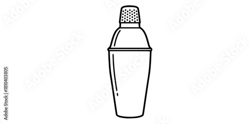 Cocktail Shaker and Strainer Simple Line Art Vector Bar